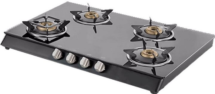 Kaff Cooktop Black Toughened Glass Heavy Duty Pan Support Metal Knobs (CTB694BAI)